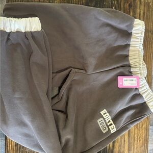 Edikted Brown Track Joggers with Cream Waistband
